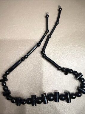 Estate Coral Black Bead and Tube Necklace